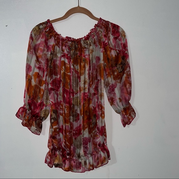 URBAN MANGO Women Peplum Top Floral Off the Shoulder Puff Sleeves Size Small - Picture 1 of 5